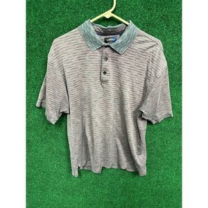 Callaway Gray & Green Striped Golf Polo Shirt Sz Large Preppy